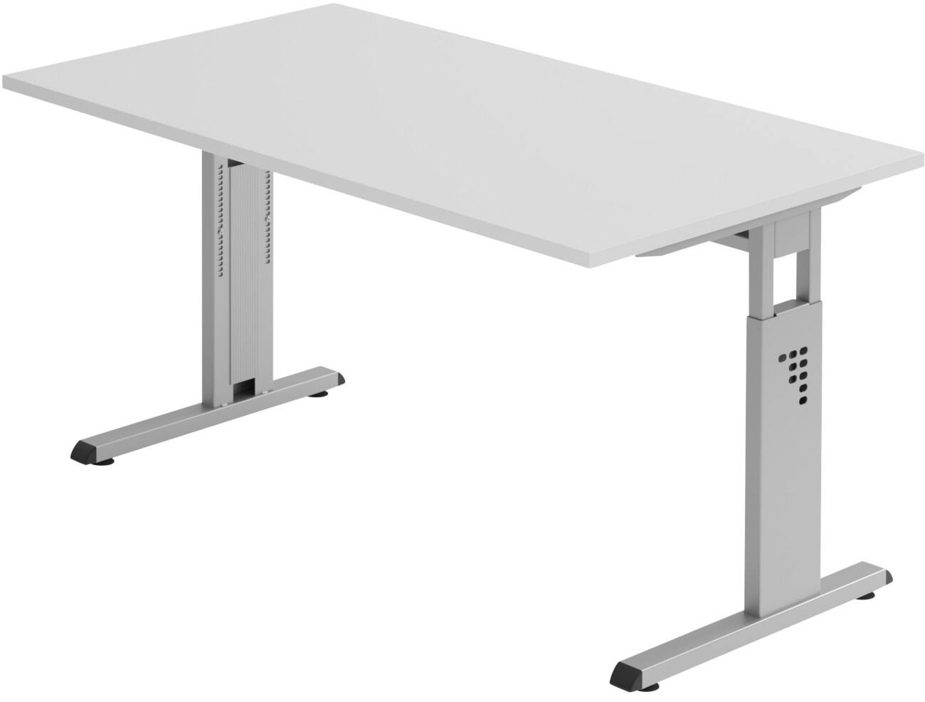 Hammerbacher Höhenverstellbarer Schreibtisch Rechteckig Grau C-Fuß 1.400 (B) x 800 (T) x 850 (H) mm Spanplatte, Stahl