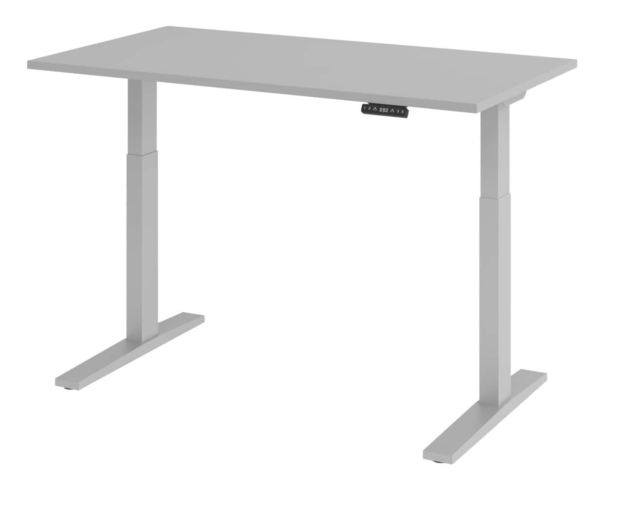 Hammerbacher Elektronisch Höhenverstellbarer Schreibtisch Rechteckig Grau C-Fuß 1.400 (B) x 800 (T) x 1.200 (H) mm Spanplatte, Stahl