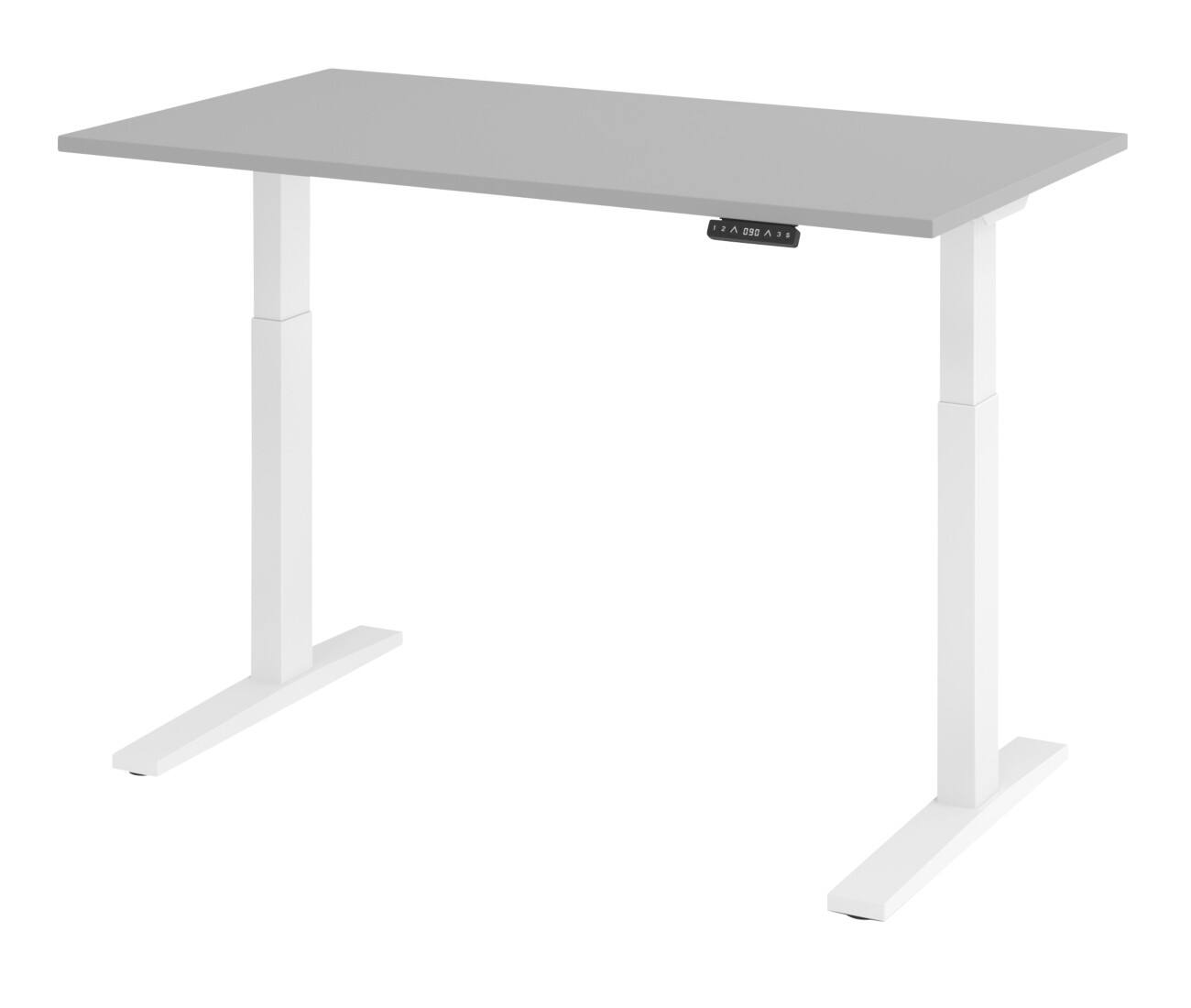 Hammerbacher Elektronisch Höhenverstellbarer Schreibtisch Rechteckig Grau C-Fuß 1.400 (B) x 800 (T) x 1.200 (H) mm Spanplatte, Stahl