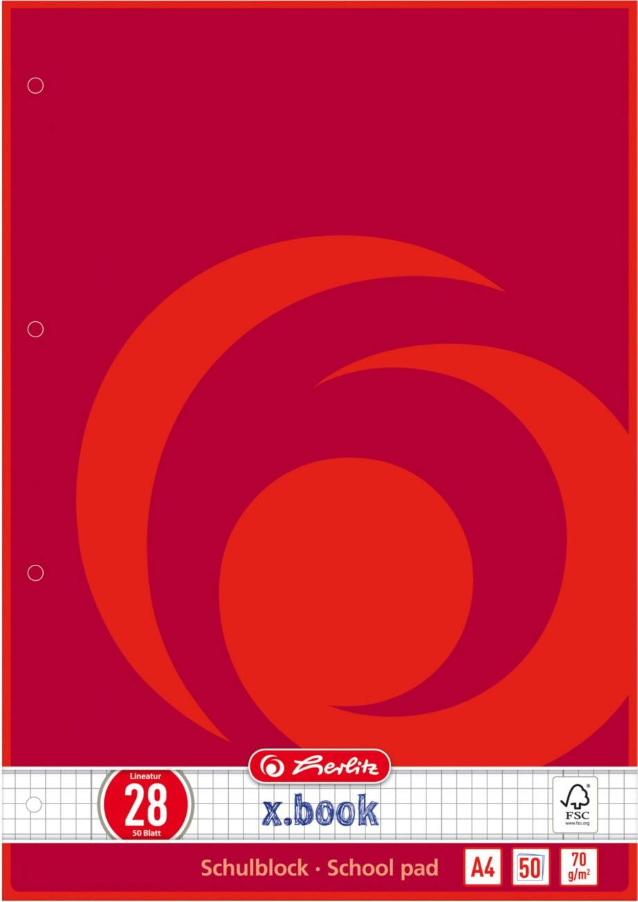 herlitz Notizblock A4 Rot 50 Blatt