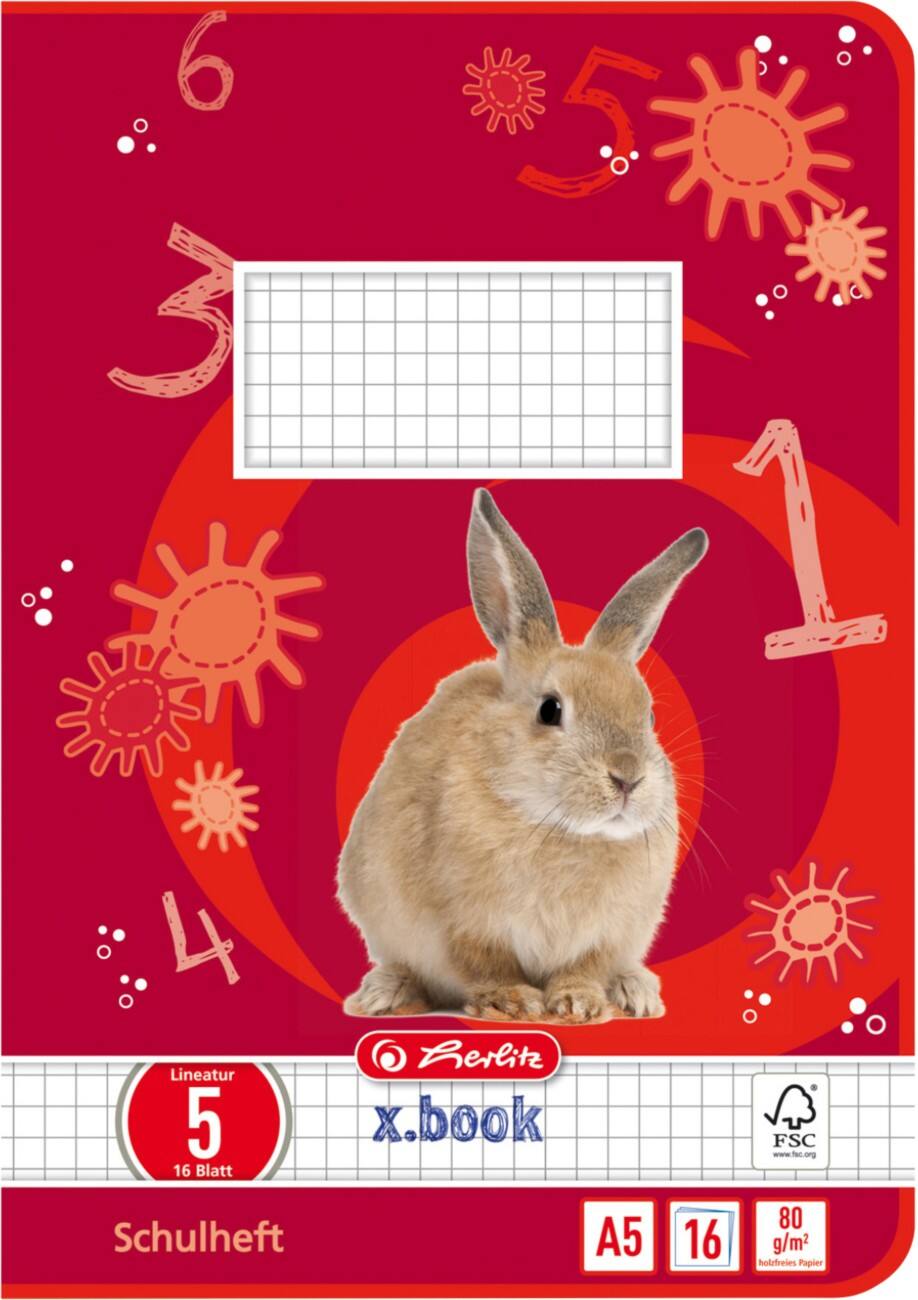 herlitz Schulheft A5 Rot 16 Blatt Hase-Motiv