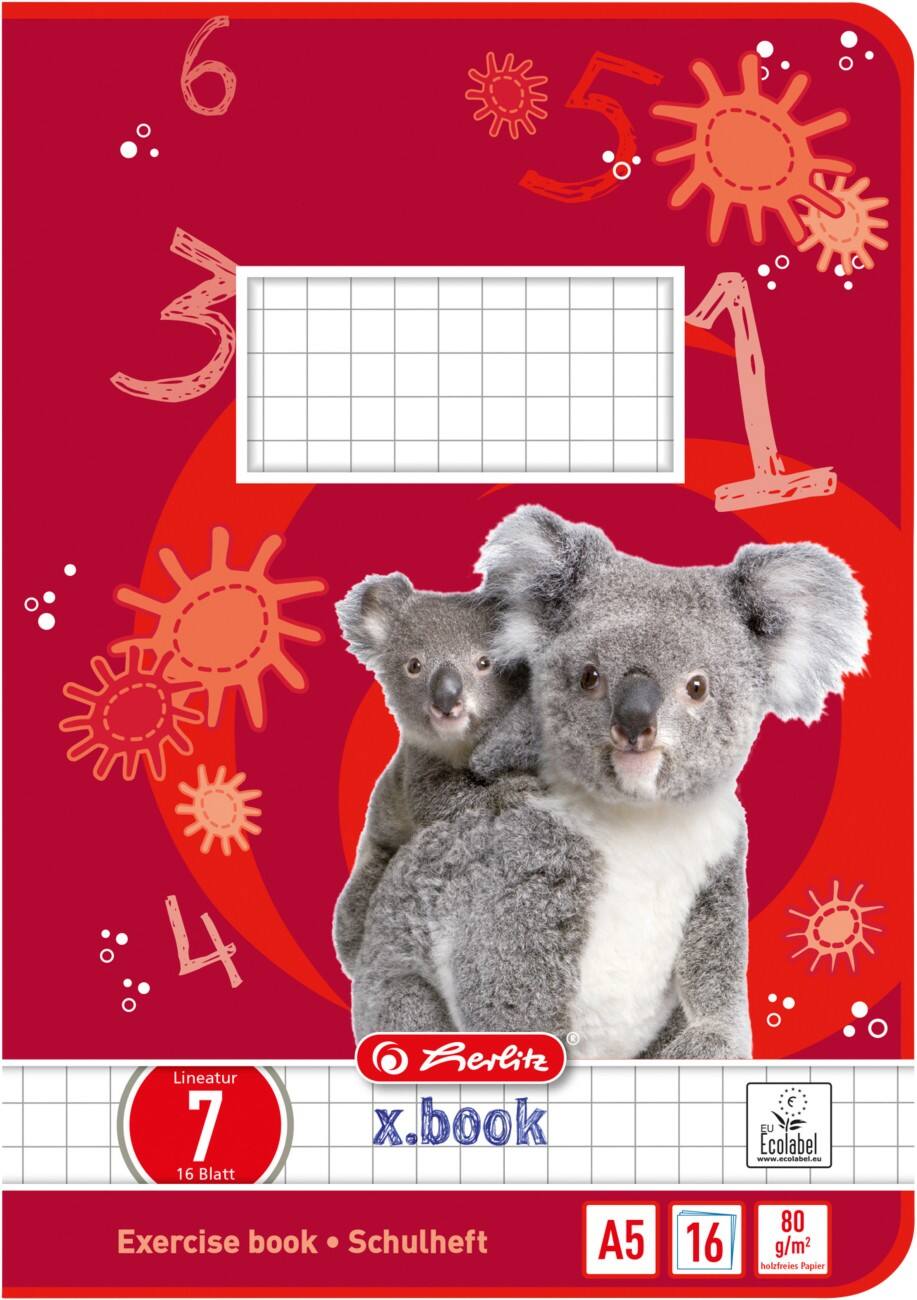 herlitz Schulheft A5 Rot 16 Blatt Koala-Motiv