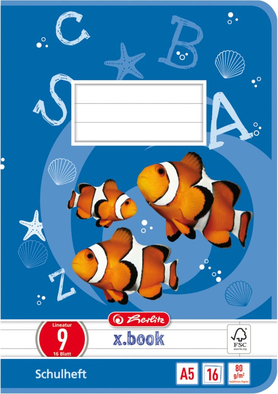 herlitz Schulheft A5 Blau 16 Blatt Fisch-Motiv