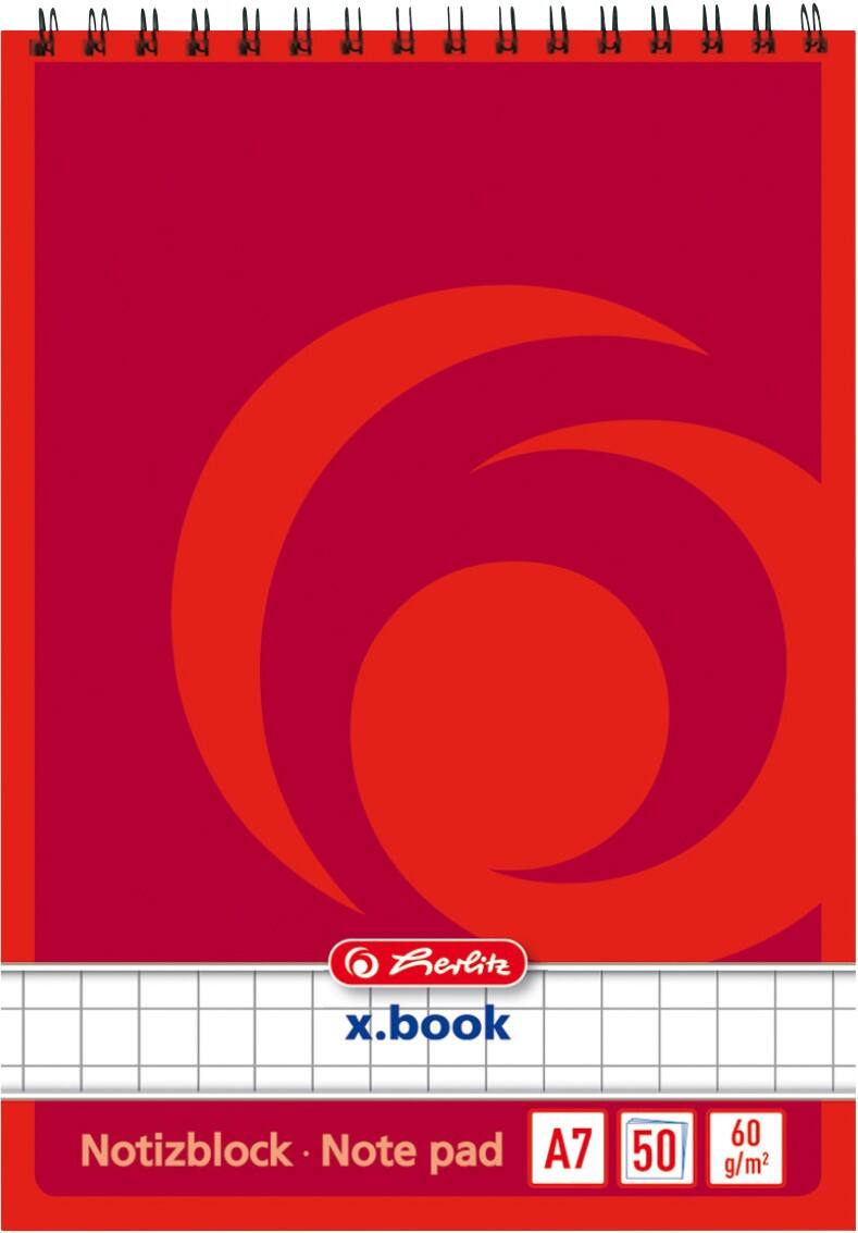 herlitz Notizblock A7 Rot 50 Blatt Kariert