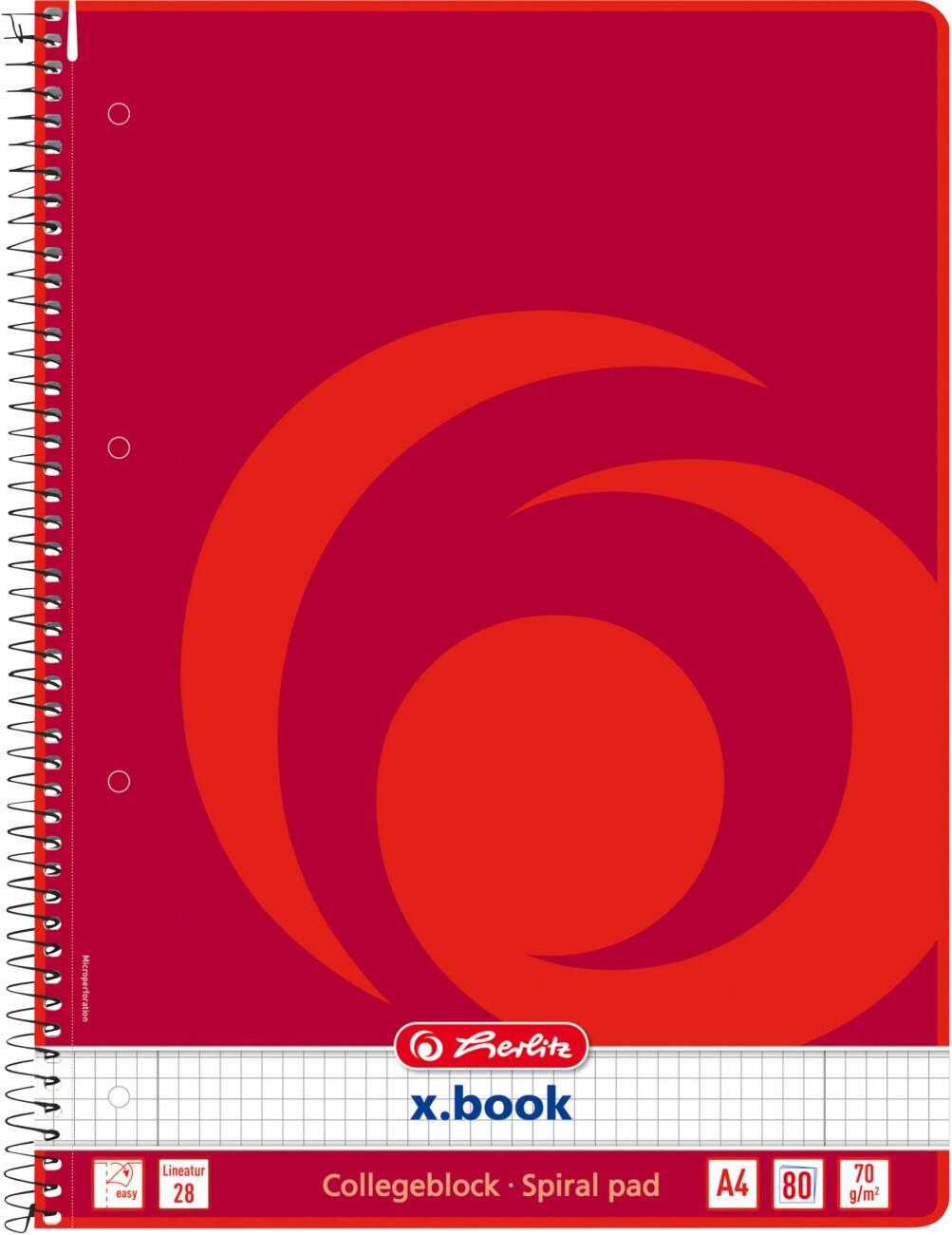 Cahier herlitz A4 Rouge 80 feuilles Coins arrondis