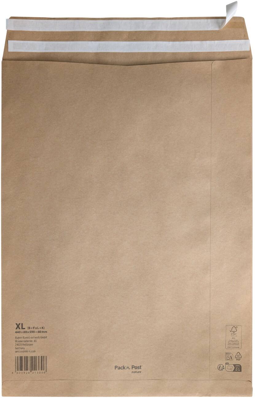 Pochette d'envoi Gusset Bande adhésive Marron Sans fenêtre 90 g/m² 150 unités