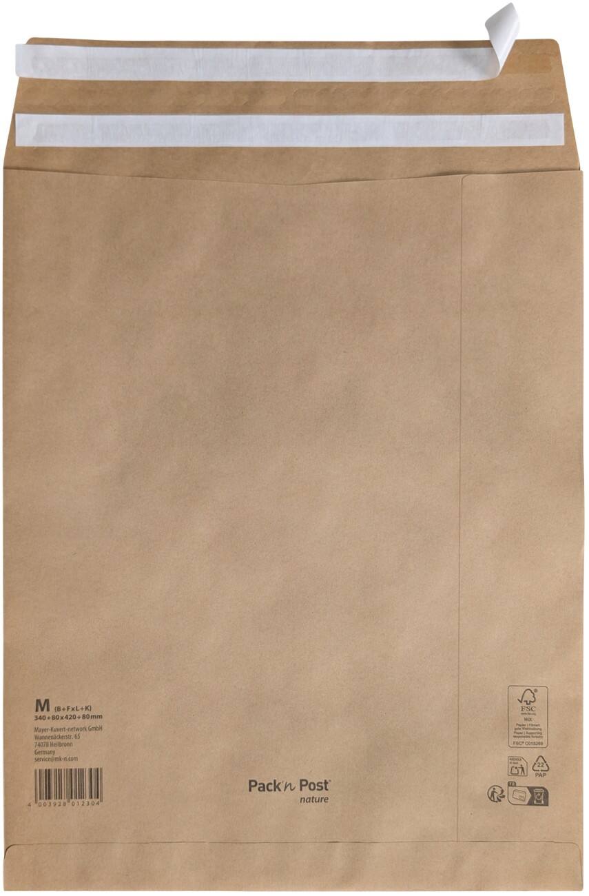 Pochette d'envoi Gusset Bande adhésive Marron Sans fenêtre 90 g/m² 250 unités