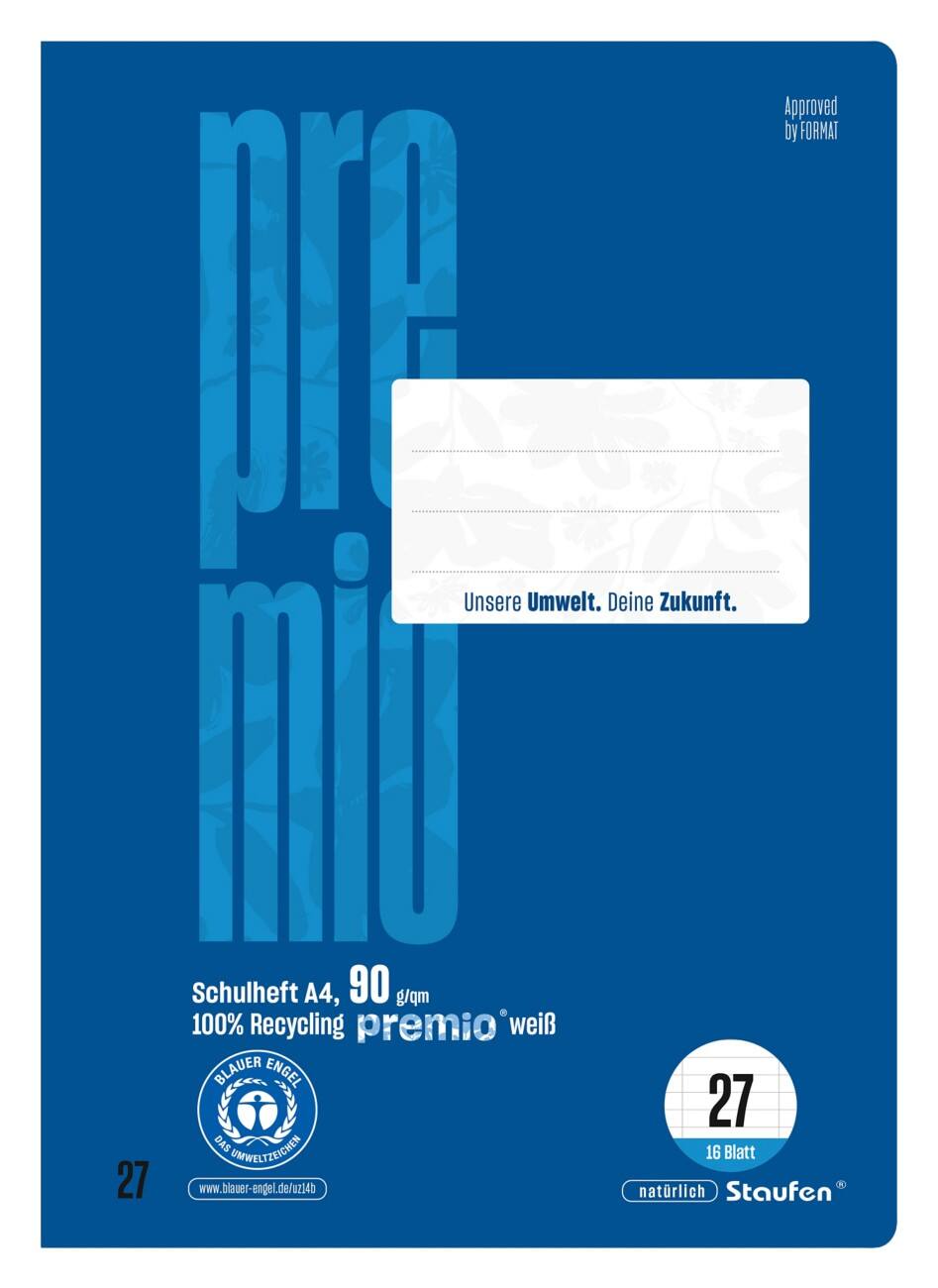Premio Schulheft Lin27 DIN A4 16 Blatt 90 g/m²  Blau 9 mm Liniert mit Rand