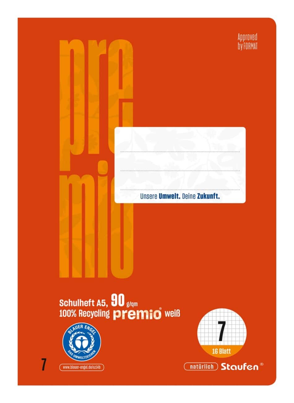 Premio Schulheft Lin7 DIN A5 16 Blatt 90 g/m²  Rot 7 mm Kariert