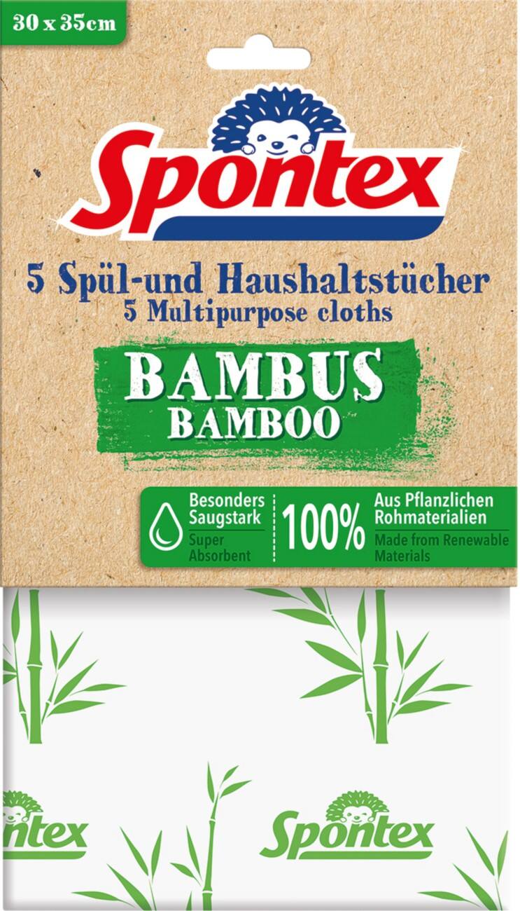 Spontex Bambus-Reinigungstuch 30 cm Grün, Weiß 5 Stück