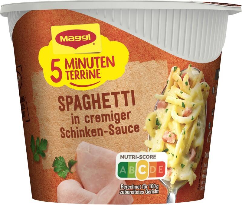 Maggi 5 Minuten Terrine Instantsuppe Spaghetti in Schinkensauce