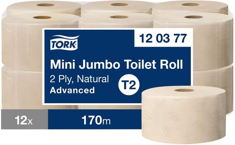 Papier toilette Tork Mini Jumbo T2 2 épaisseurs Naturel 12 rouleaux de 170 m