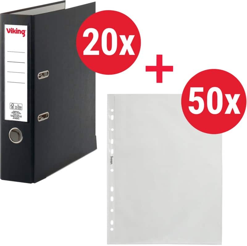 Viking Premium Ordner Breit A4 75 mm Schwarz, Transparent 2 Ringe 6703-SZ Kunststoff Matt Hochformat 20 Stück