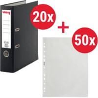 Classeur à levier Viking Large A4 75 mm Noir 2 Anneaux 6703-SZ Plastique Mat Portrait  20 Unités