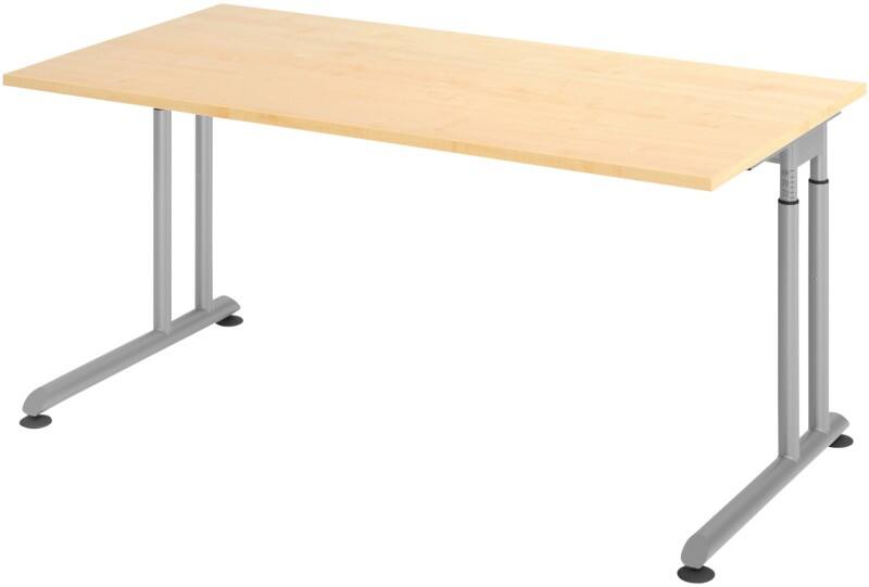Hammerbacher Höhenverstellbarer Sitz-Stehschreibtisch Rechteckig Metall, Holz Silber C-Fuss 1600 x 800 x 820 mm