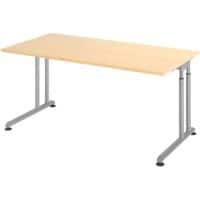 Hammerbacher Höhenverstellbarer Sitz-Stehschreibtisch Rechteckig Metall, Holz Silber C-Fuss 1600 x 800 x 820 mm
