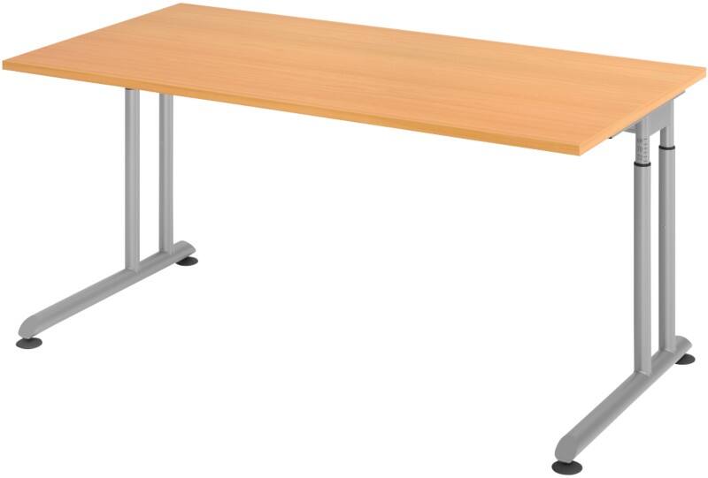 Hammerbacher Höhenverstellbarer Sitz-Stehschreibtisch Rechteckig Metall, Holz Silber C-Fuss 1600 x 800 x 820 mm