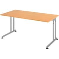Hammerbacher Höhenverstellbarer Sitz-Stehschreibtisch Rechteckig Metall, Holz Silber C-Fuss 1600 x 800 x 820 mm