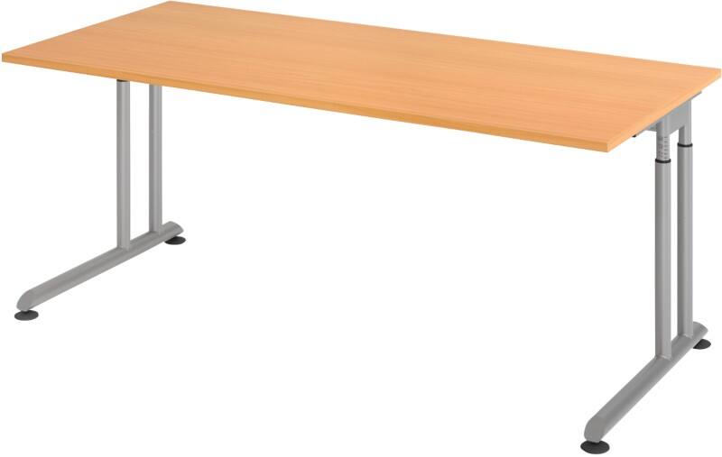 Hammerbacher Höhenverstellbarer Sitz-Stehschreibtisch Rechteckig Metall, Holz Silber C-Fuss 1800 x 800 x 820 mm
