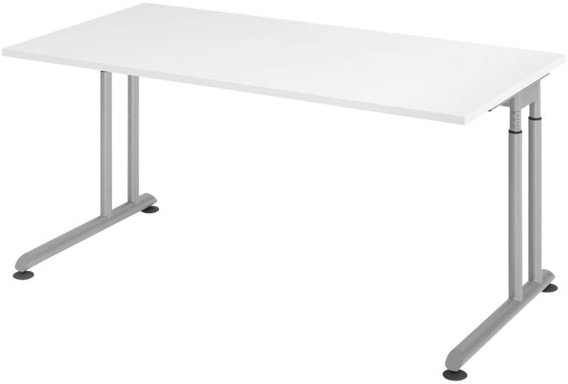 Hammerbacher Höhenverstellbarer Sitz-Stehschreibtisch Rechteckig Metall, Holz Silber C-Fuss 1600 x 800 x 820 mm