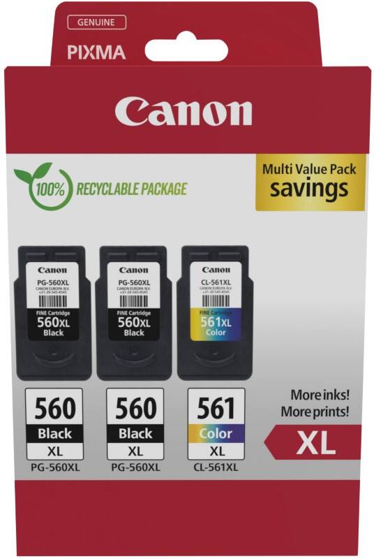 Canon 560, 561 Original Tintenpatrone Schwarz, Cyan, Magenta, Gelb 3er-Pack