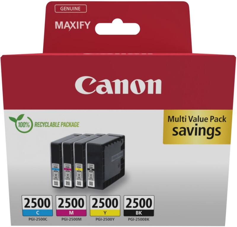 Canon 2500 Original Tintenpatrone Schwarz, Cyan, Magenta, Gelb 4er-Pack