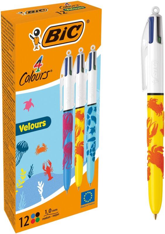 Stylo-bille BIC 4 Colours Velours Multicolore 0,4 mm Moyen Bille Rechargeable 12 unités