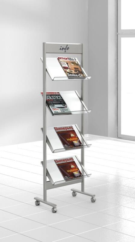 Présentoir à brochures Kerkmann A4 Argenté, transparent 42635414 510 (L) x 350 (P) x 1600 (H) mm