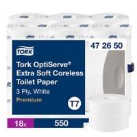 Tork OptiServe Toilettenpapier 3-lagig Ohne Kern 472650 18 Rollen à 550 Blatt 