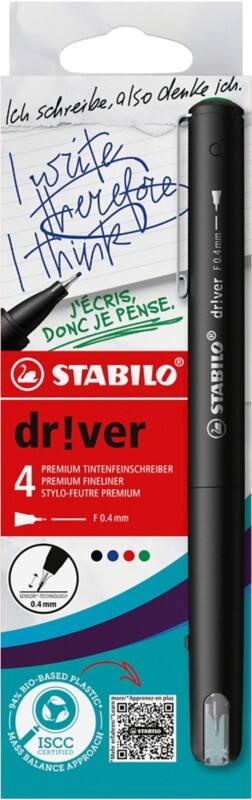 Stylo-feutre STABILO dr!ver 0,4 mm Aiguille Assortiment EO1088/4-01 4 Unités