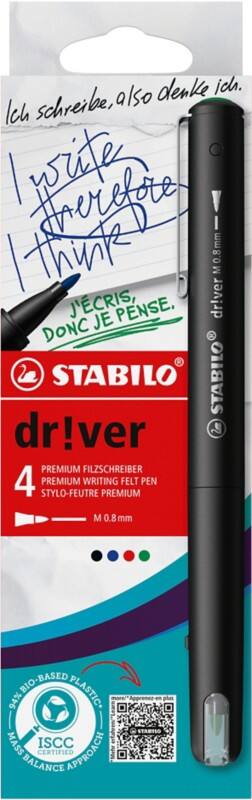 Stylo-feutre STABILO dr!ver 0,8 mm Fin Multicolore EO1089/4-01 4 Unités
