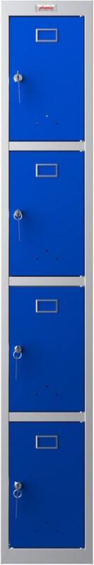 Casier Phoenix Personal Lockers Acier 4 porte Serrure à clé 300 x 500 x 1830 mm Bleu, gris