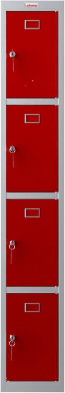 Casier Phoenix Personal Lockers Acier 4 portes Serrure à clé 300 x 500 x 1830 mm Gris, rouge