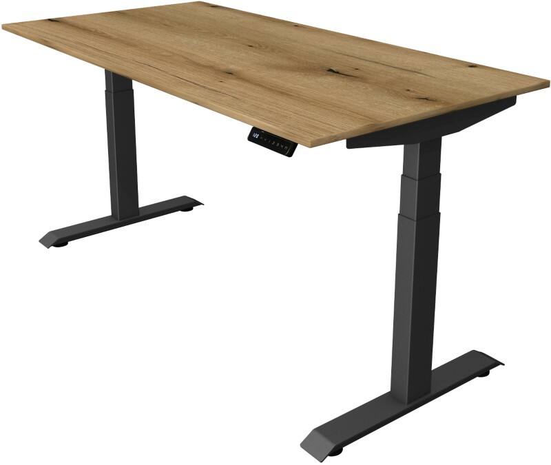 Bureau assis-debout Kerkmann Hauteur ajustable électriquement Chêne Piètement en T 0 tiroirs 0 caissons 1600 (l) x 800 (p) x 1290 (h) mm Bois, métal
