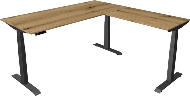 Bureau assis-debout Kerkmann Hauteur ajustable électriquement Chêne Piètement en T 0 tiroirs 0 caissons 1800 (l) x 1800 (p) x 1290 (h) mm Bois, métal