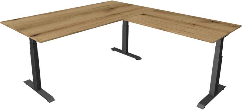 Bureau assis-debout Kerkmann Hauteur ajustable électriquement Chêne Piètement en T 0 tiroirs 0 caissons 2000 (l) x 2200 (p) x 1290 (h) mm Bois, métal