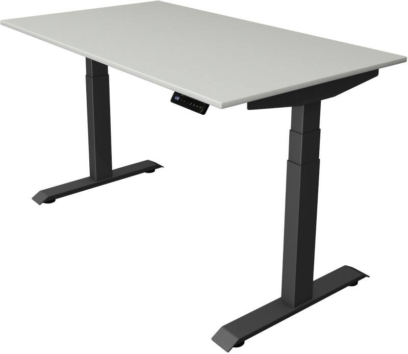 Bureau assis-debout Kerkmann Hauteur ajustable électriquement Gris clair Piètement en T 0 tiroirs 0 caissons 1400 (l) x 800 (p) x 1290 (h) mm Bois, métal