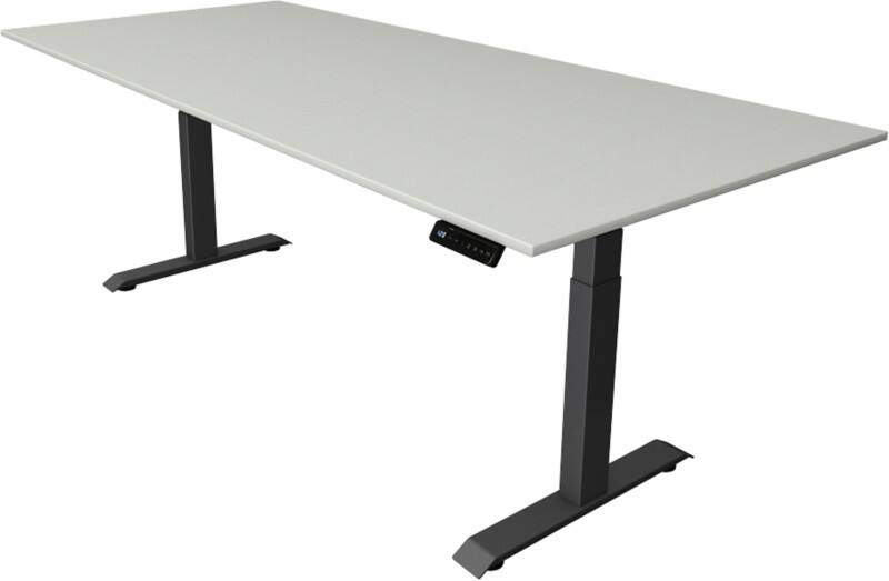 Bureau assis-debout Kerkmann Hauteur ajustable électriquement Gris clair Piètement en T 0 tiroirs 0 caissons 2250 (l) x 1000 (p) x 1290 (h) mm Bois, métal