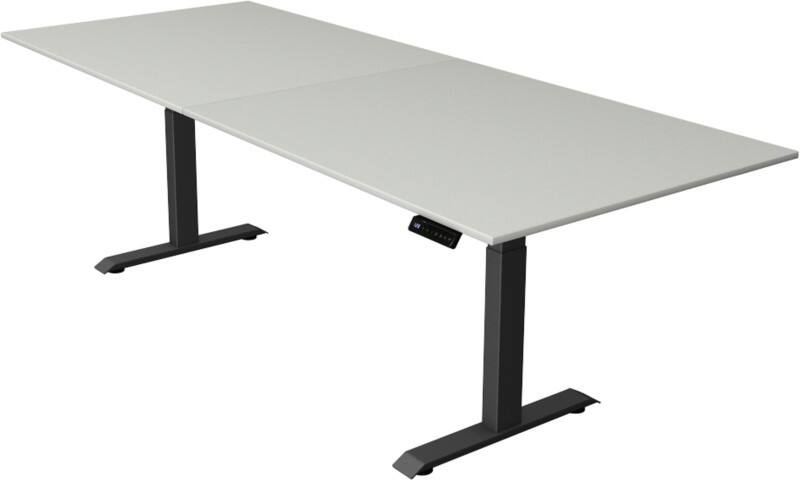 Bureau assis-debout Kerkmann Hauteur ajustable électriquement Gris clair Piètement en T 0 tiroirs 0 caissons 2500 (l) x 1000 (p) x 1290 (h) mm Bois, métal