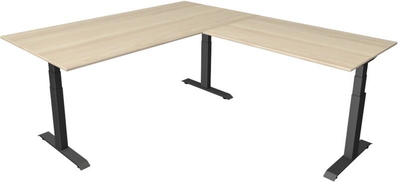 Kerkmann Elektronisch Höhenverstellbar Sitz-Stehschreibtisch Ahorn T-Fuß 2.000 (B) x 2.200 (T) x 1.290 (H) mm Metall, Holz