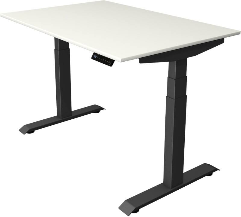 Bureau assis-debout Kerkmann Hauteur ajustable électriquement Blanc Piètement en T 0 tiroirs 0 caissons 1200 (l) x 800 (p) x 1290 (h) mm Bois, métal