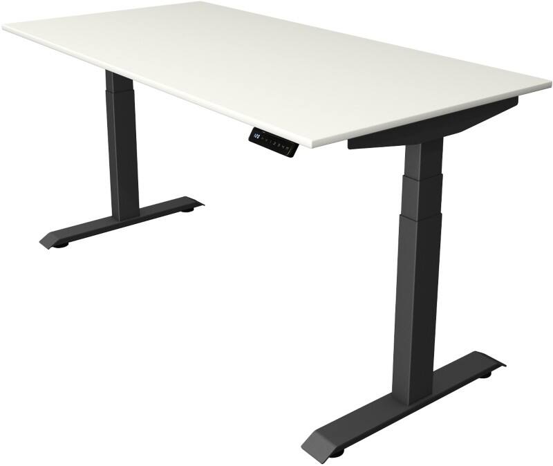 Bureau assis-debout Kerkmann Hauteur ajustable électriquement Blanc Piètement en T 0 tiroirs 0 caissons 1600 (l) x 800 (p) x 1290 (h) mm Bois, métal