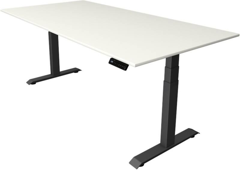 Bureau assis-debout Kerkmann Hauteur ajustable électriquement Blanc Piètement en T 0 tiroirs 0 caissons 2000 (l) x 1000 (p) x 1290 (h) mm Bois, métal