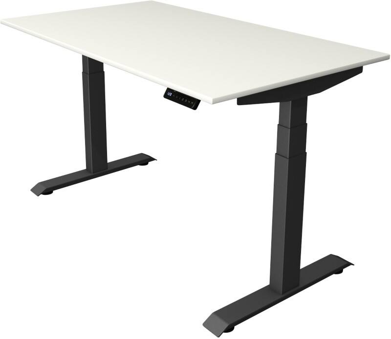 Bureau assis-debout Kerkmann Hauteur ajustable électriquement Blanc Piètement en T 0 tiroirs 0 caissons 1400 (l) x 800 (p) x 1290 (h) mm Bois, métal