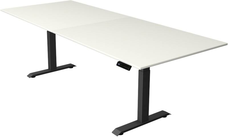 Bureau assis-debout Kerkmann Hauteur ajustable électriquement Blanc Piètement en T 0 tiroirs 0 caissons 2500 (l) x 1000 (p) x 1290 (h) mm Bois, métal