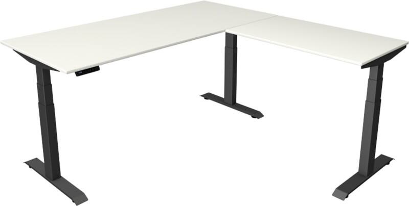 Bureau assis-debout Kerkmann Hauteur ajustable électriquement Blanc Piètement en T 0 tiroirs 0 caissons 1800 (l) x 1800 (p) x 1290 (h) mm Bois, métal