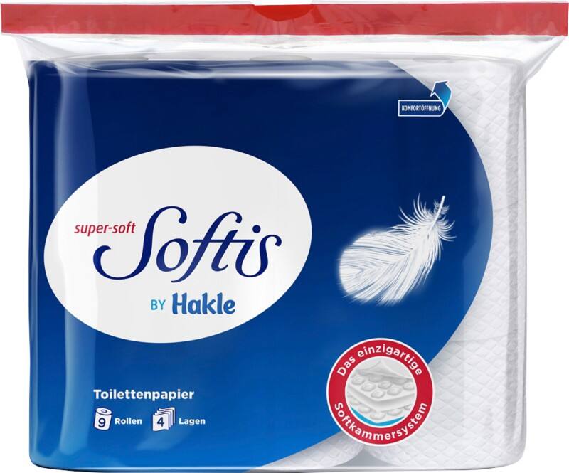 Hakle Super-soft Softis Toilettenpapier 4-lagig 14129 9 Rollen à 100 Blatt