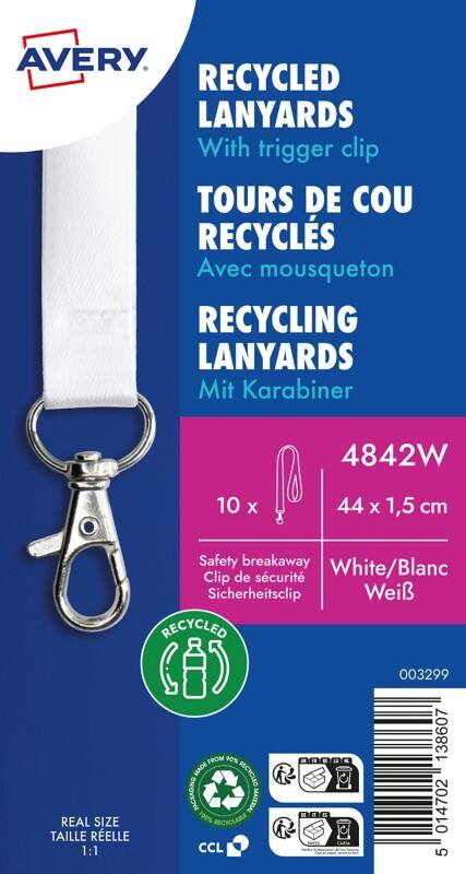 Avery Zweckform 4842W, Recycling Lanyard, 15 x 440 mm, Weiss