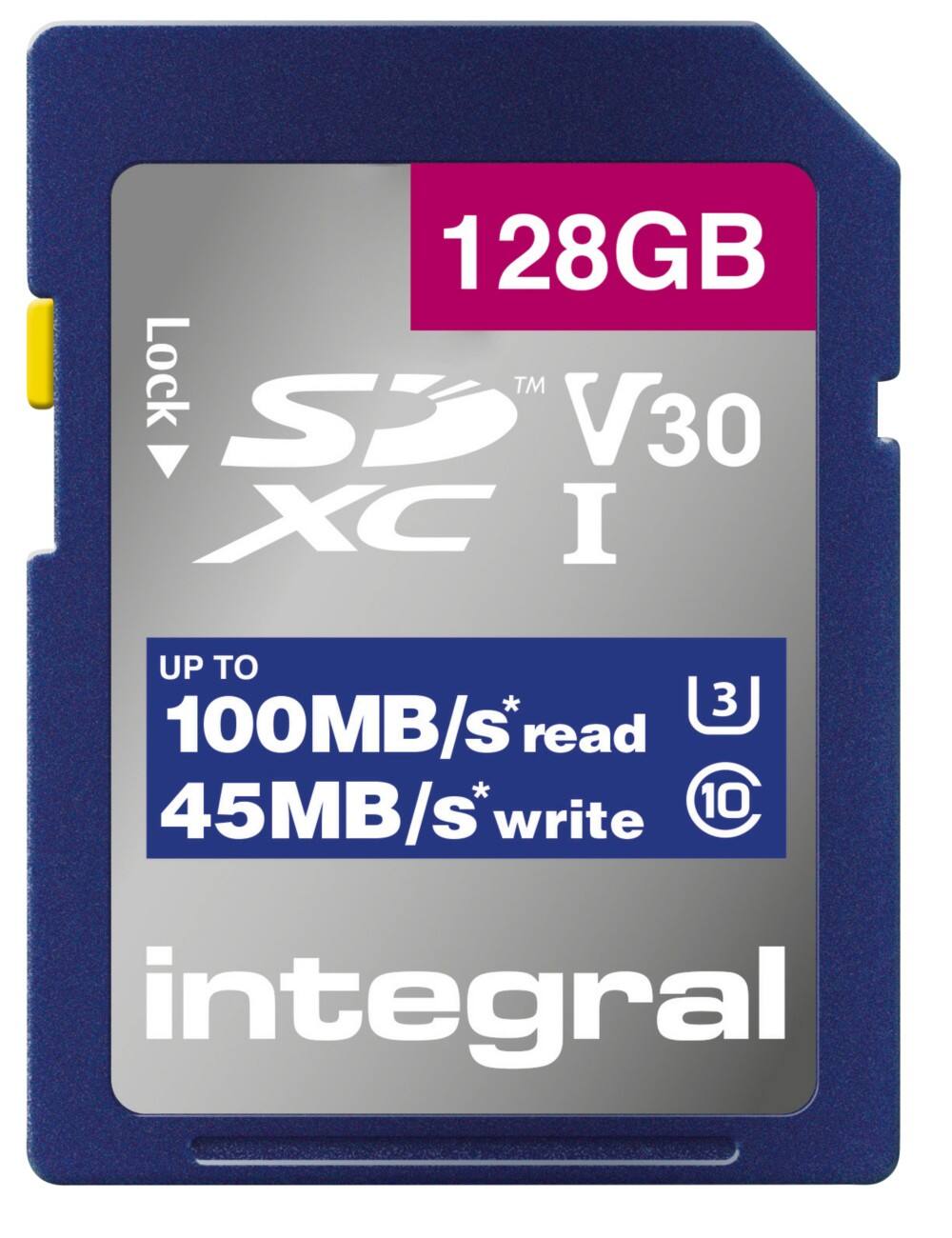 Carte SD Integral 128 Go SDXC UHS-1 U3 CL10 V30 UP TO R-100 MBS