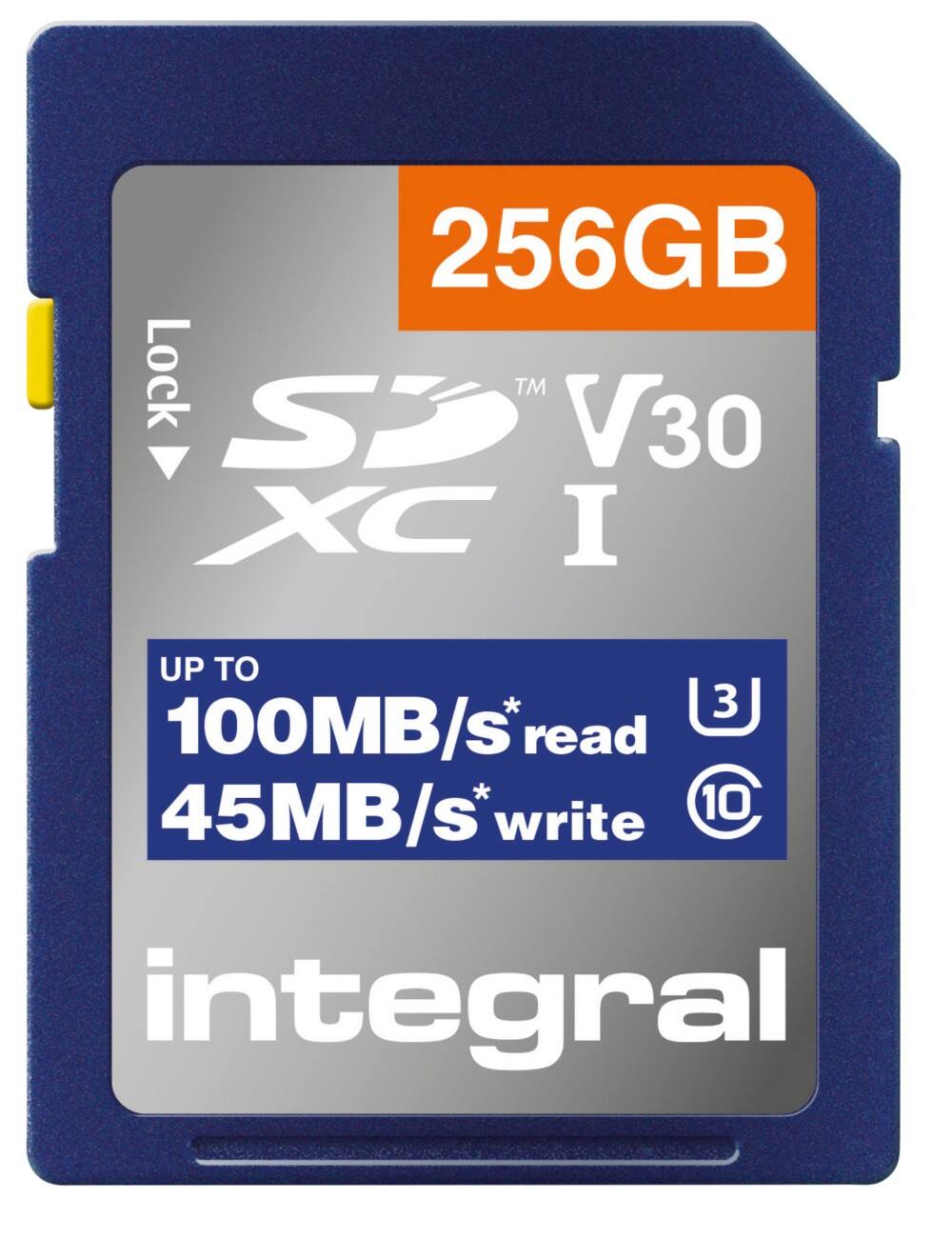 Carte SD Integral 256 Go SDXC UHS-1 U3 CL10 V30 UP TO R-100 MBS